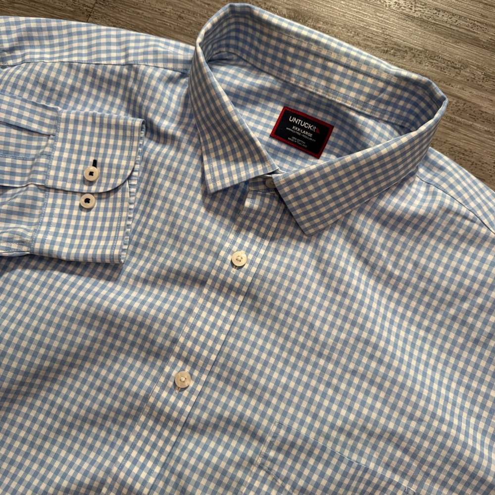UNTUCKit Shirt Mens 3XL Blue Gingham Cotton Lawrence WF Wrinkle Free Regular Fit